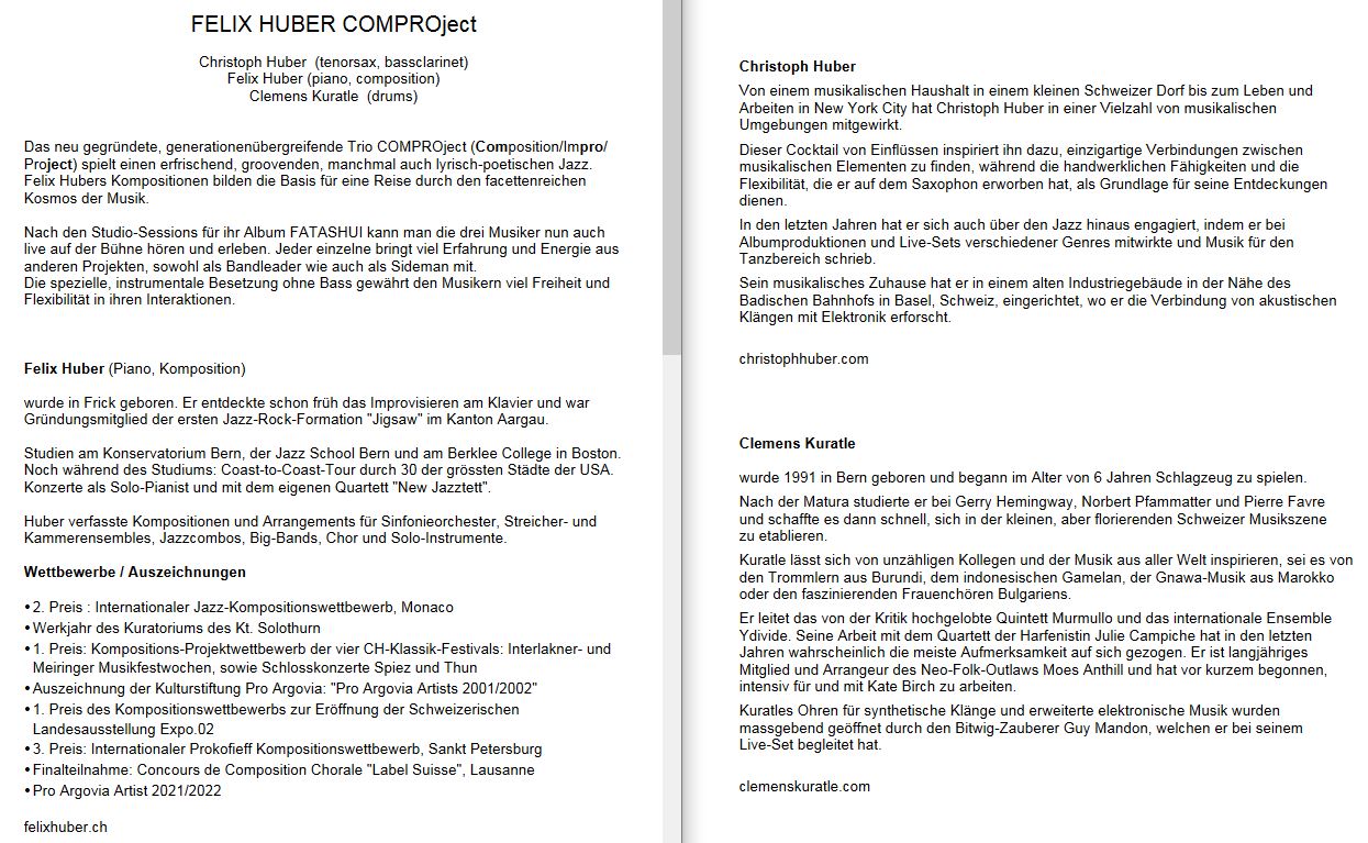 COMPROject Bios Felix Huber COMPROject Bios